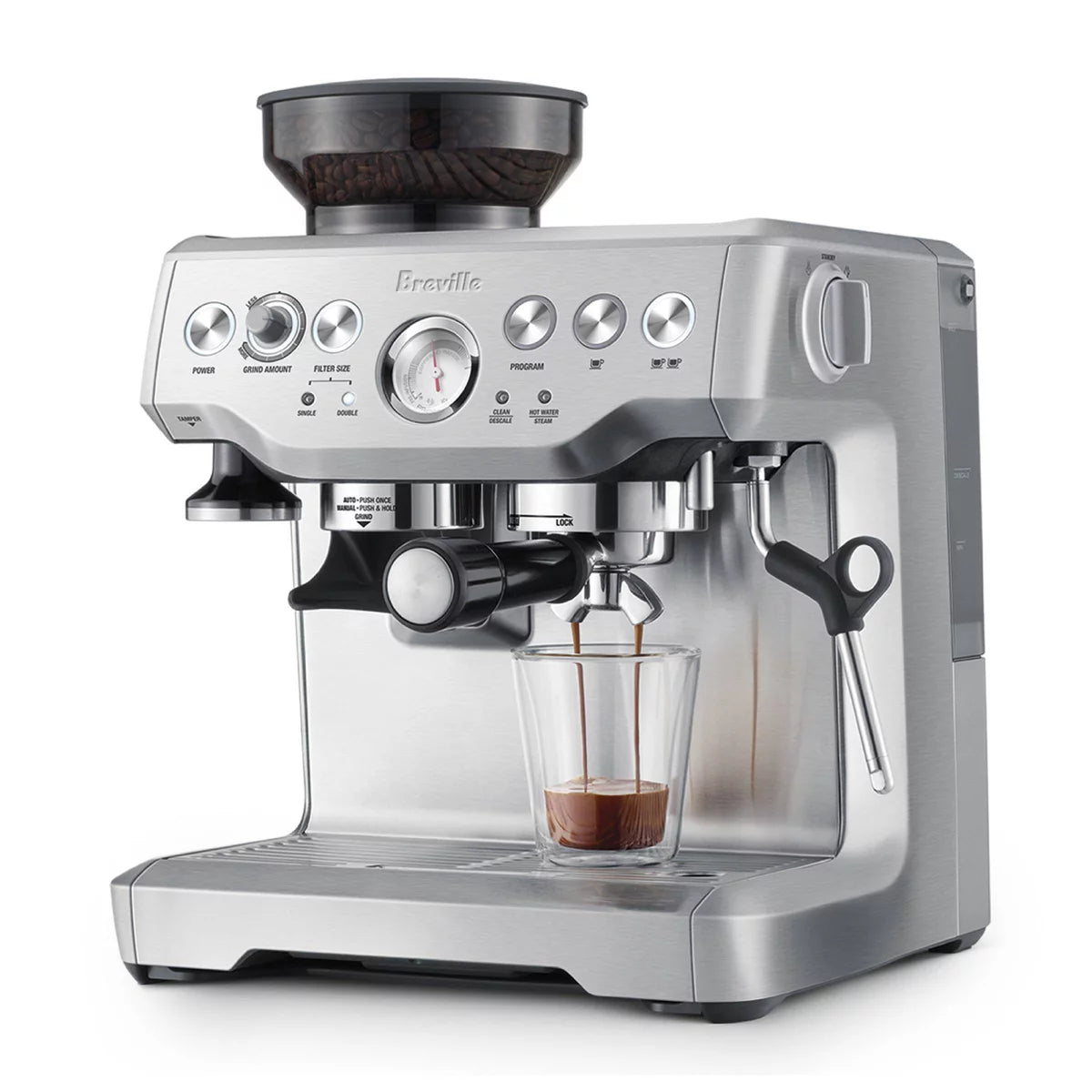 Breville Stainless Steel Barista Express Espresso Machine Light Silver BES870XL: 15 Bars Pressure, Milk Frother, Grinder