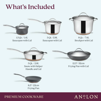 Anolon Nouvelle Luxe 11-Piece Stainless and Hard Anodized Cookware Set