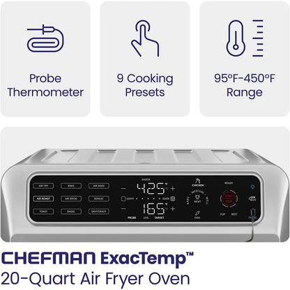 Chefman 12-in-1 Air Fryer Toaster Oven Combo with Probe Thermometer