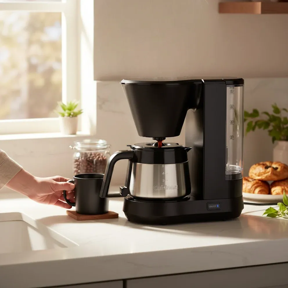 Cuisinart 5-Cup Coffee Maker with Stainless Steel Carafe, Coffee Machine with Removable Water Reservoir, Charcoal Water Filter, 30-Minute Keep Warm, and Brew Pause, DCC-5570NAS, Stainless Steel