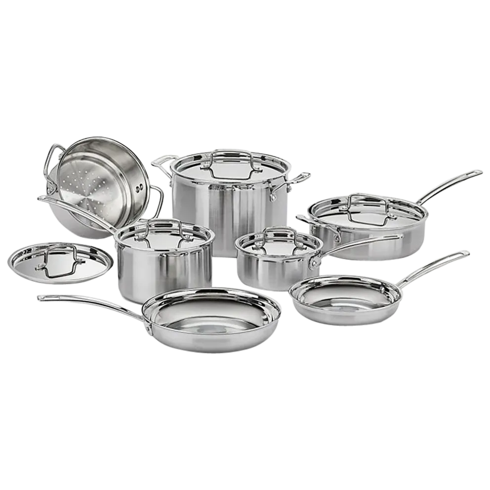 Cuisinart 12-Piece MultiClad Pro Triple Ply Stainless Stainless Steel Pots and Pans Set, Cookware Set Compatible with Induction, Electric, Gas Cooktops, Cool Grip Handles, Oven Safe to 500°F, Silver