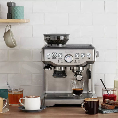 Breville Stainless Steel Barista Express Espresso Machine Light Silver BES870XL: 15 Bars Pressure, Milk Frother, Grinder